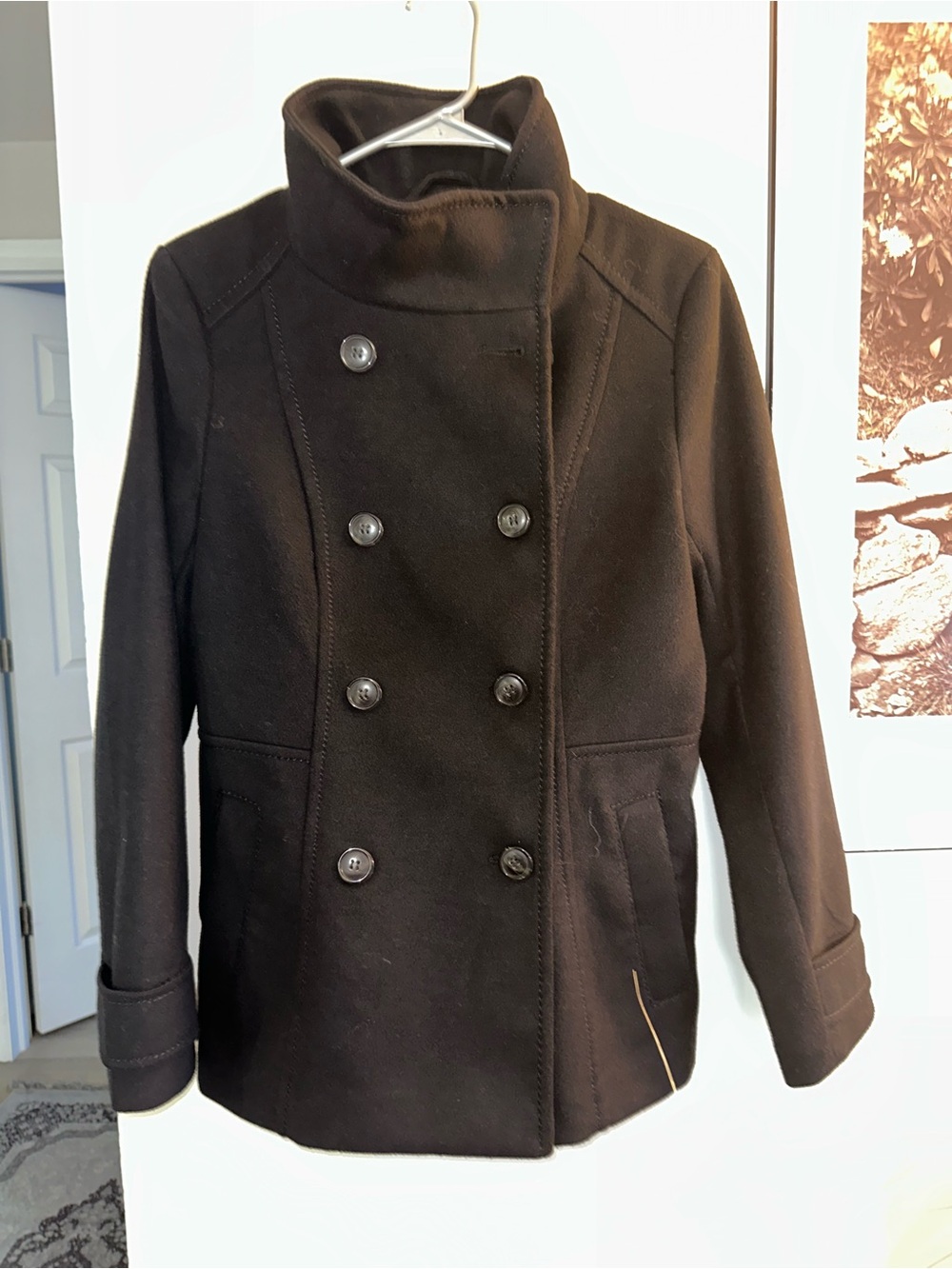 Women's H&M Double-Breasted Black Peacoat Jacket